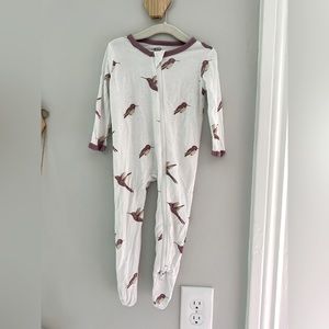 6-12 month zipper Kyte Baby footies with hummingbird print